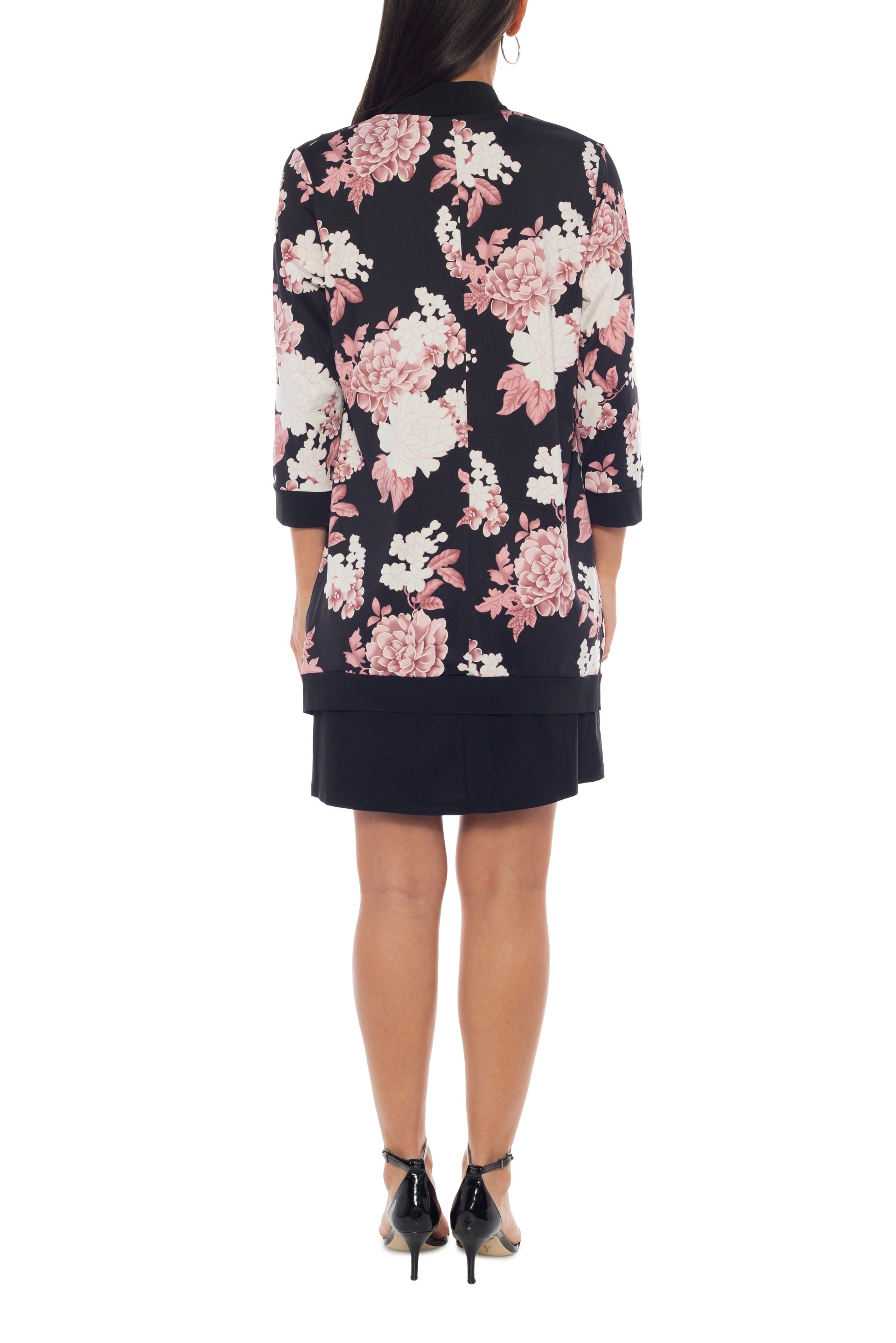 Marina Scoop Neck Sleeveless Sheath Silhouette Top With Open Front Floral Print Jacket