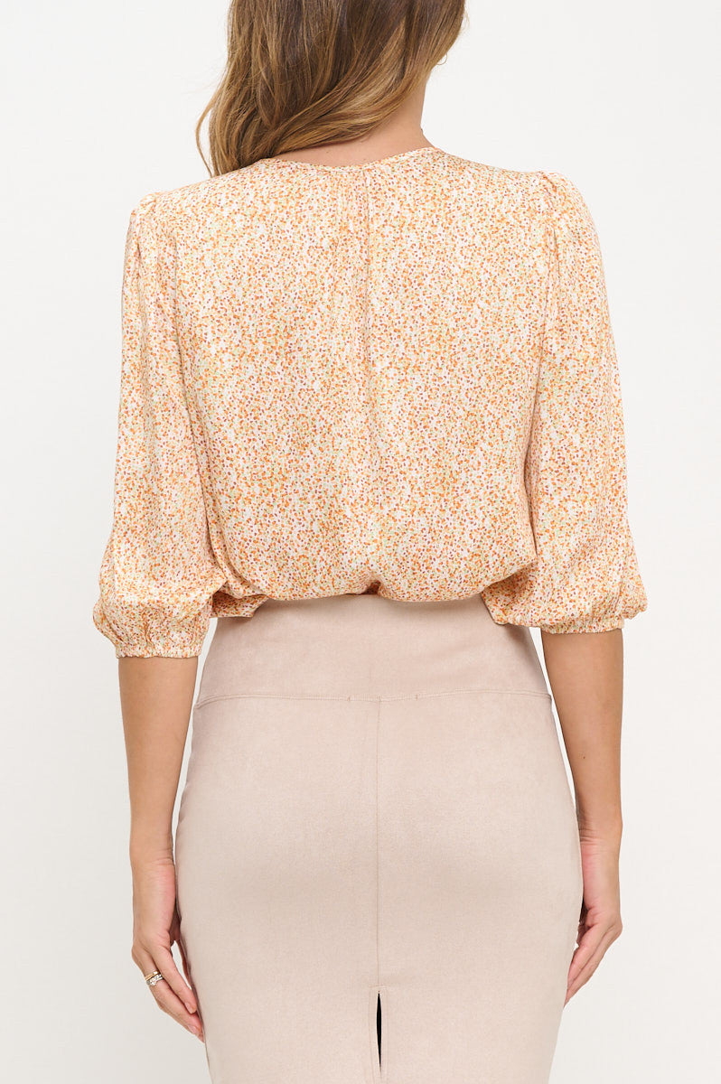 Polka Dot Print 3/4 Sleeve V neck Top