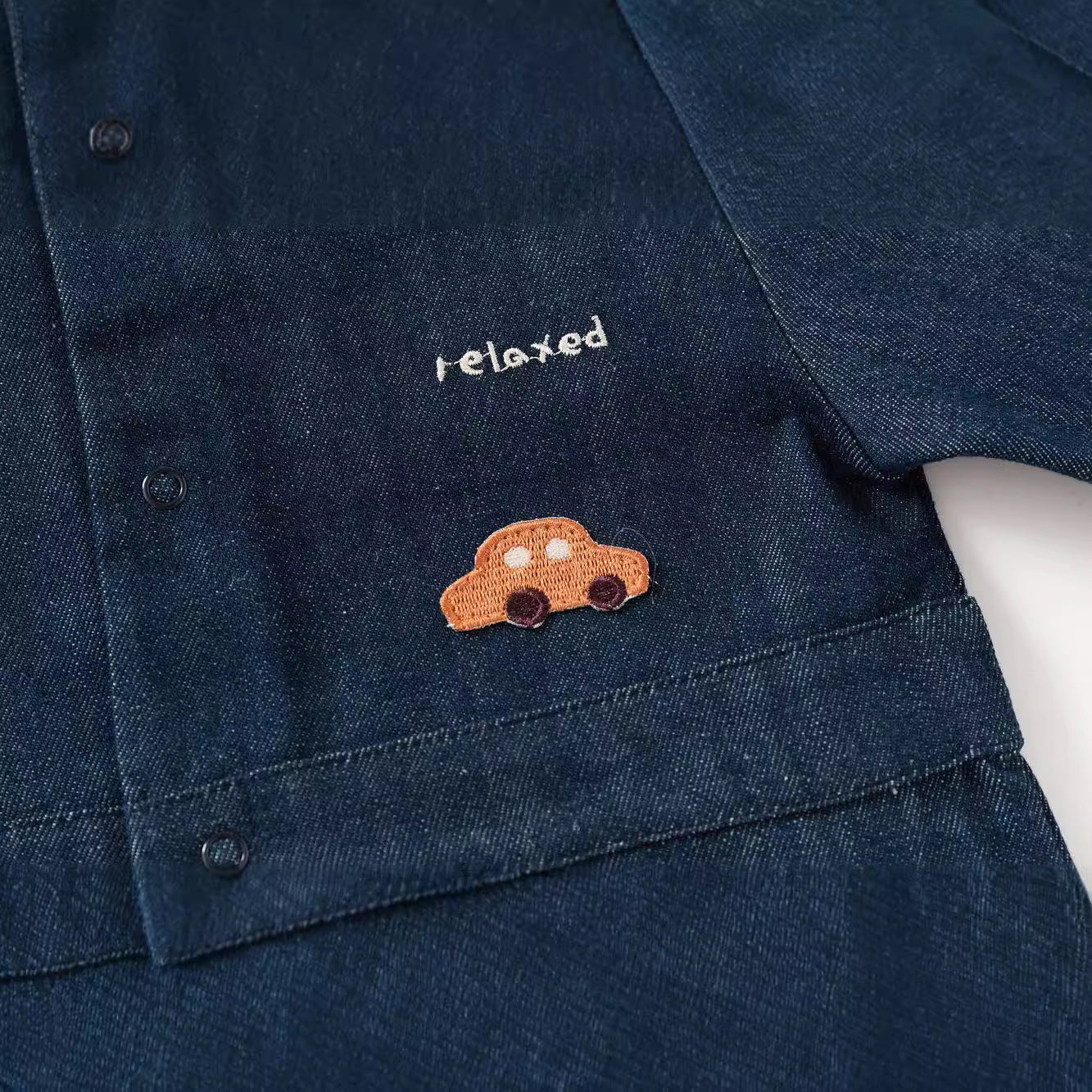 Autumn and Spring Arrival Baby Casual Embroidered Pattern Denim Rompers-3