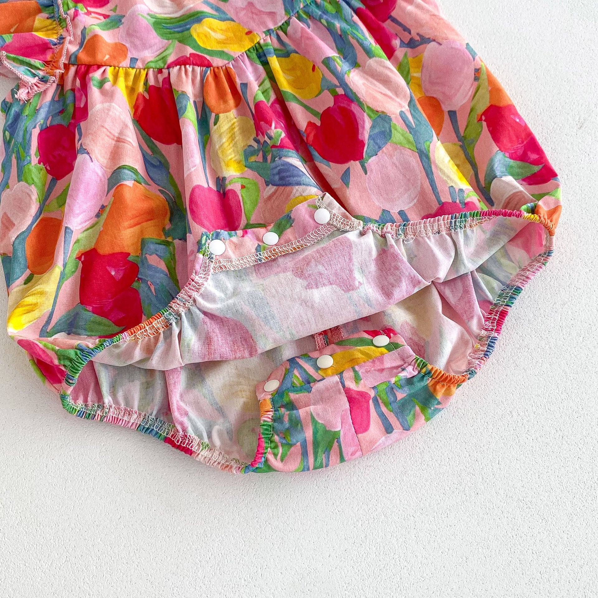 Arrival Summer Baby Kids Girls Colorful Flowers Pattern Fly Sleeves Crew Neck Onesies-3