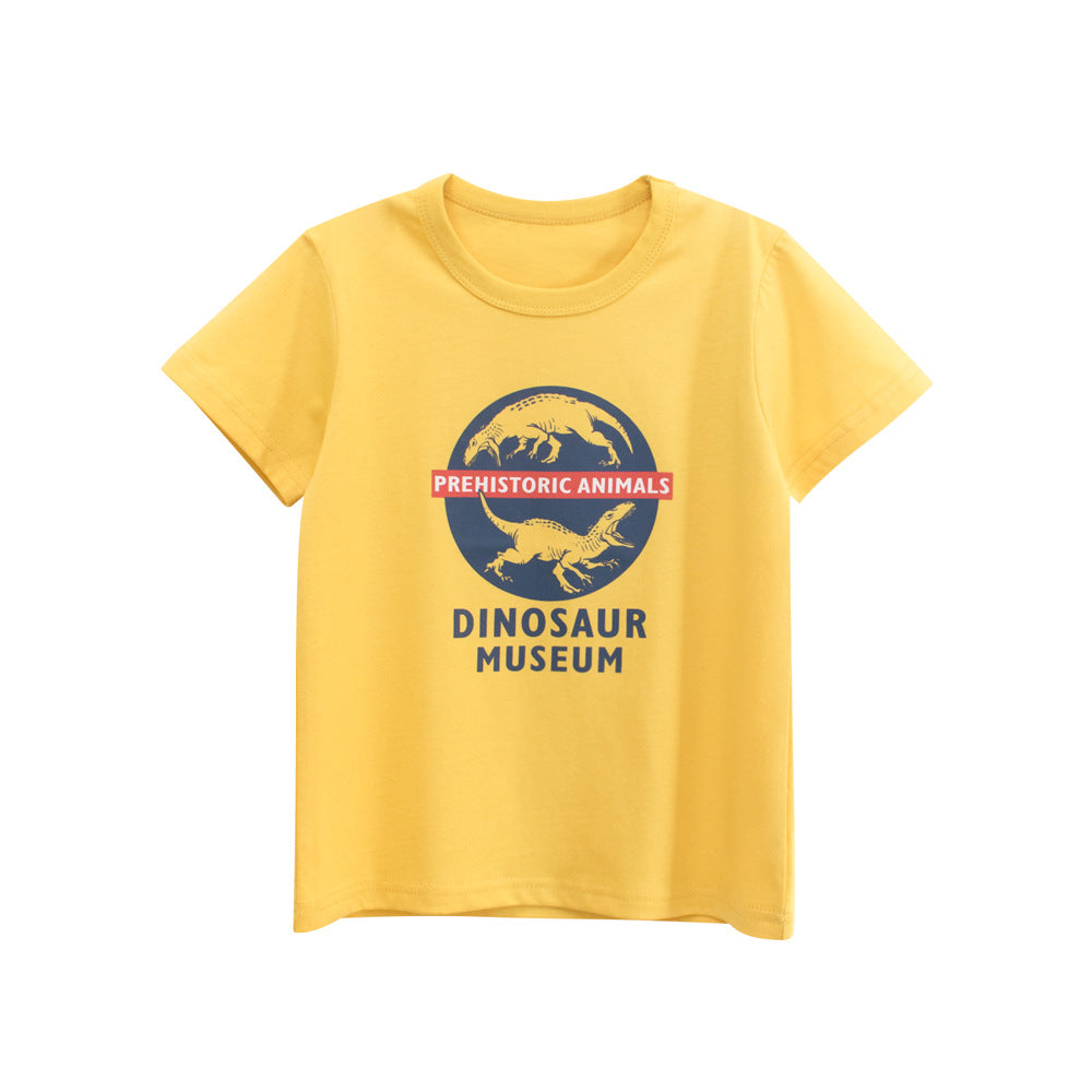 Boys’ Dinosaurs and Letters Print T-shirt in European and American Style-0