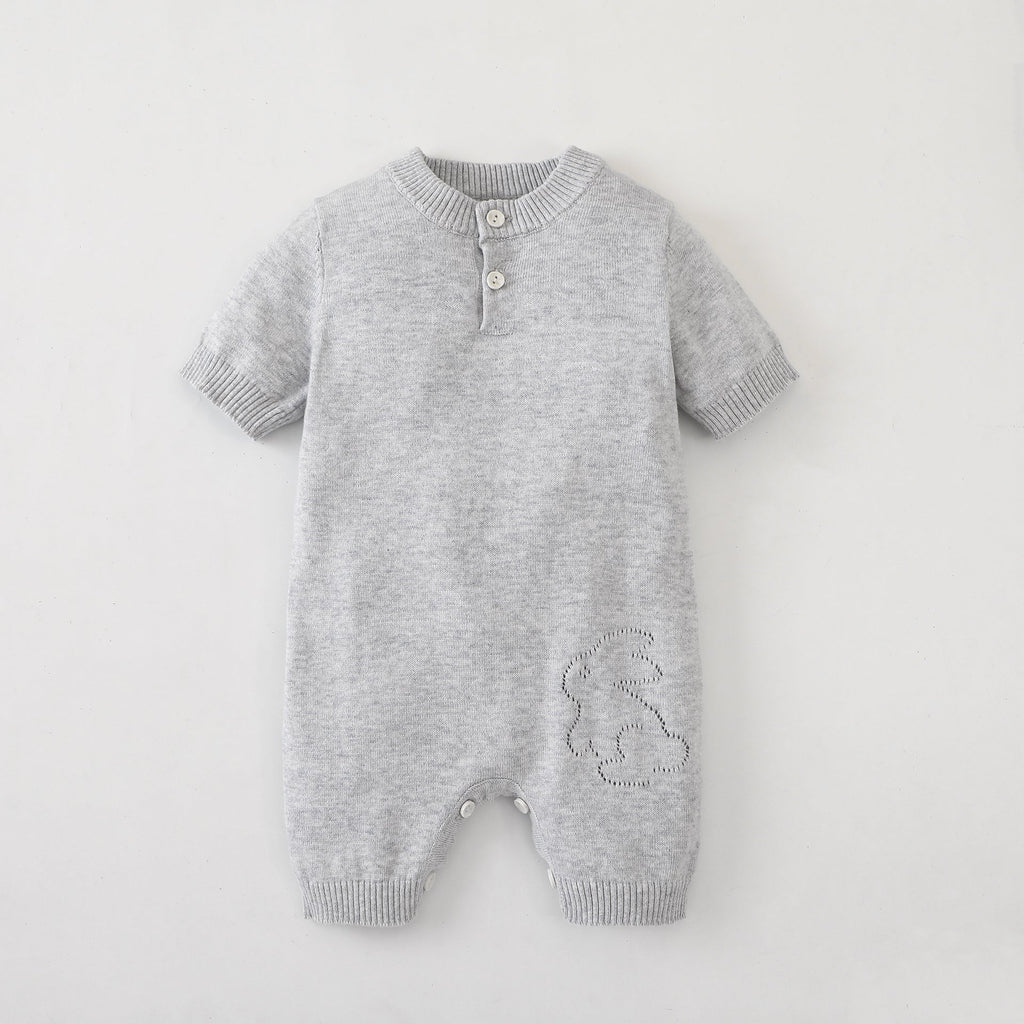 Baby Unisex 100% Cotton Knitting Romper With Hollow-Out Rabbit Design In Summer Outfit-3